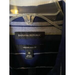 Banana Republic Slim Fit Striped Long Sleeve Button-Up Shirt Blue Gray White M